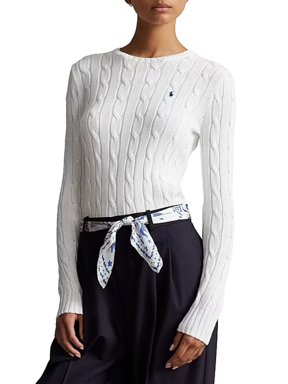 Ralph Lauren Ivory Cable-Knit Crewneck Sweater